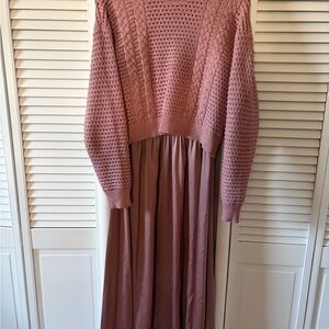 Current Air Pink Long Sleeve Knit and Satin Dress